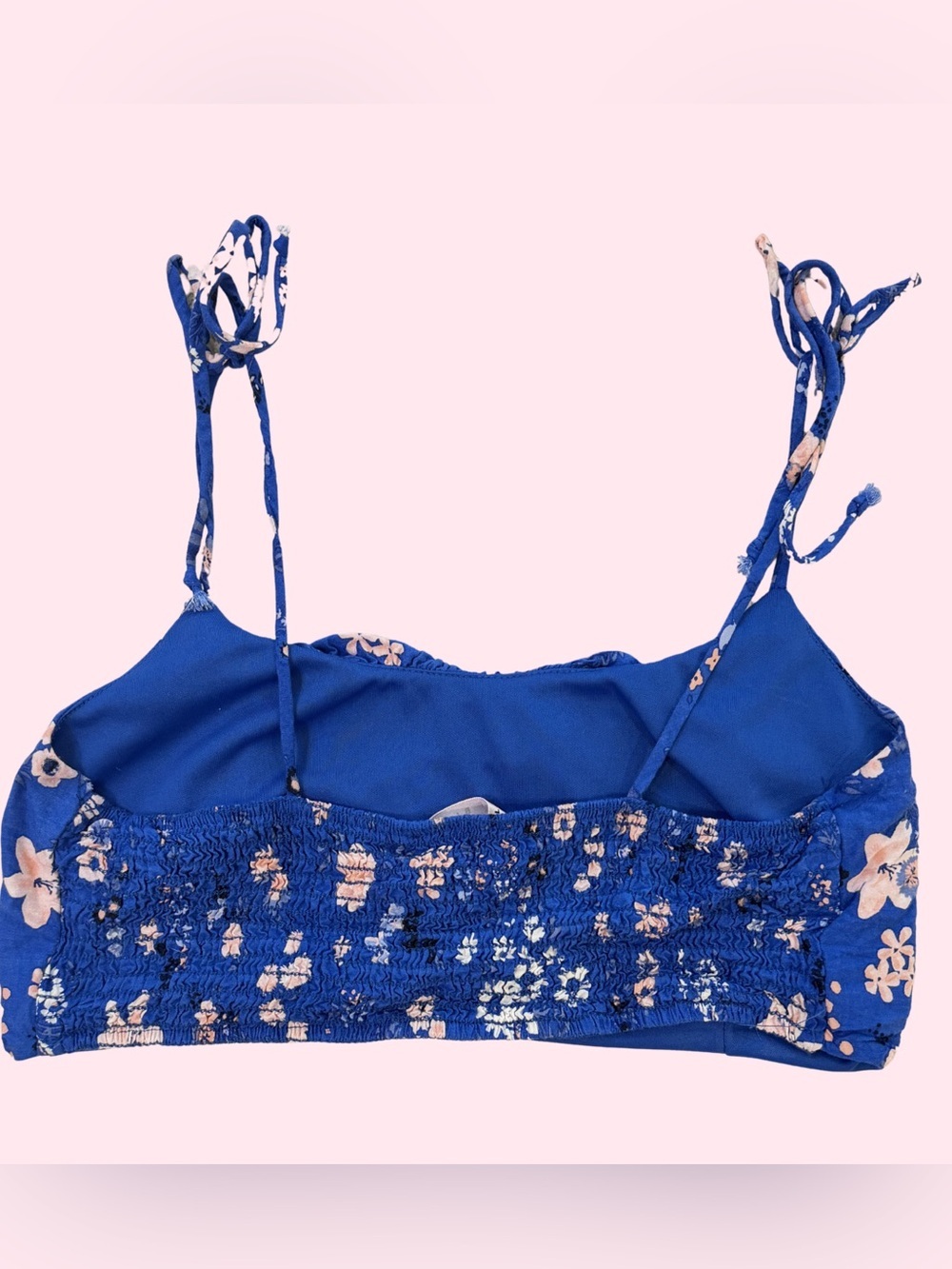 Blue Blush Royal Blue Floral Tie-Shoulder Crop Camisole - Picture 2 of 4